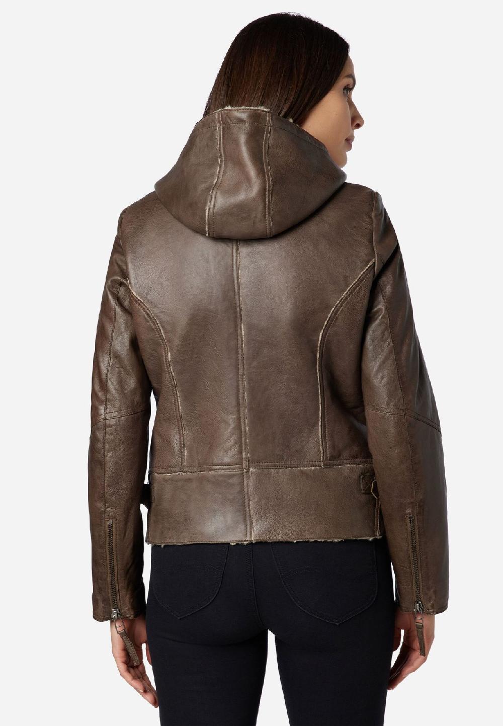 RICANO Damen Lederjacke Jule Bikerjacke mit Fellfütterung und Kapuze Top Angebot