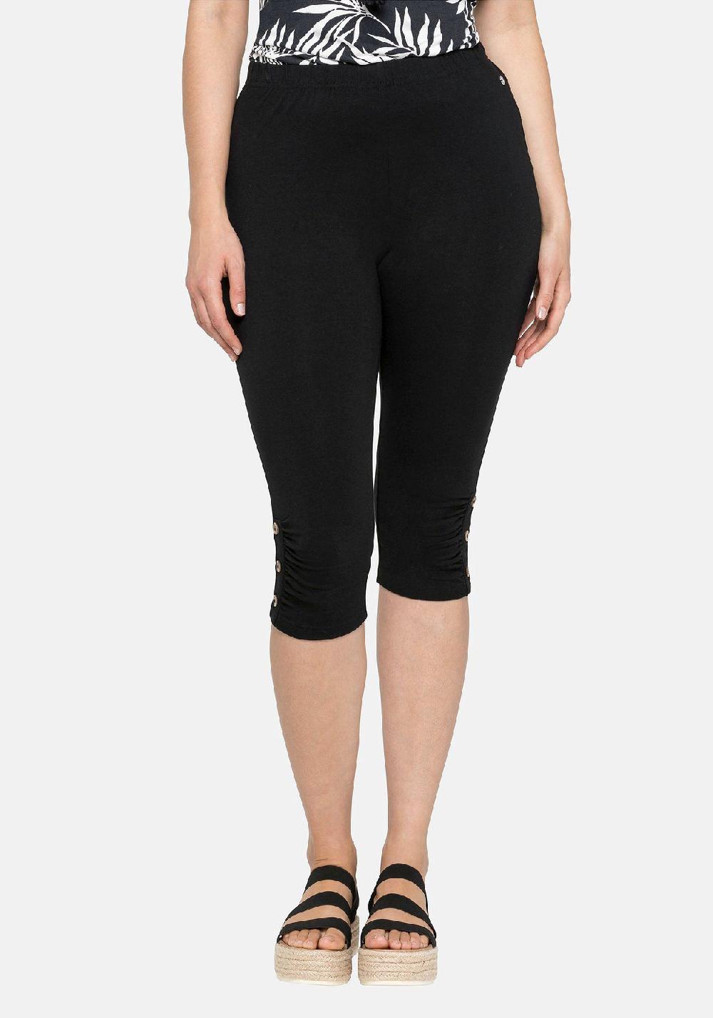 sheego Leggings mit Raffung und Deko-Knöpfen am Saum Online Outlet