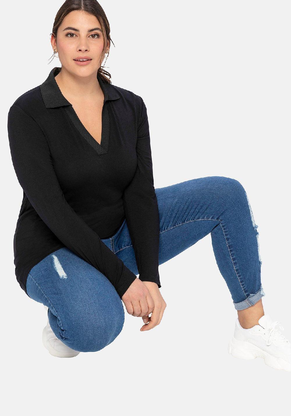 sheego Poloshirt mit offenem Polokragen Tägliche Deals