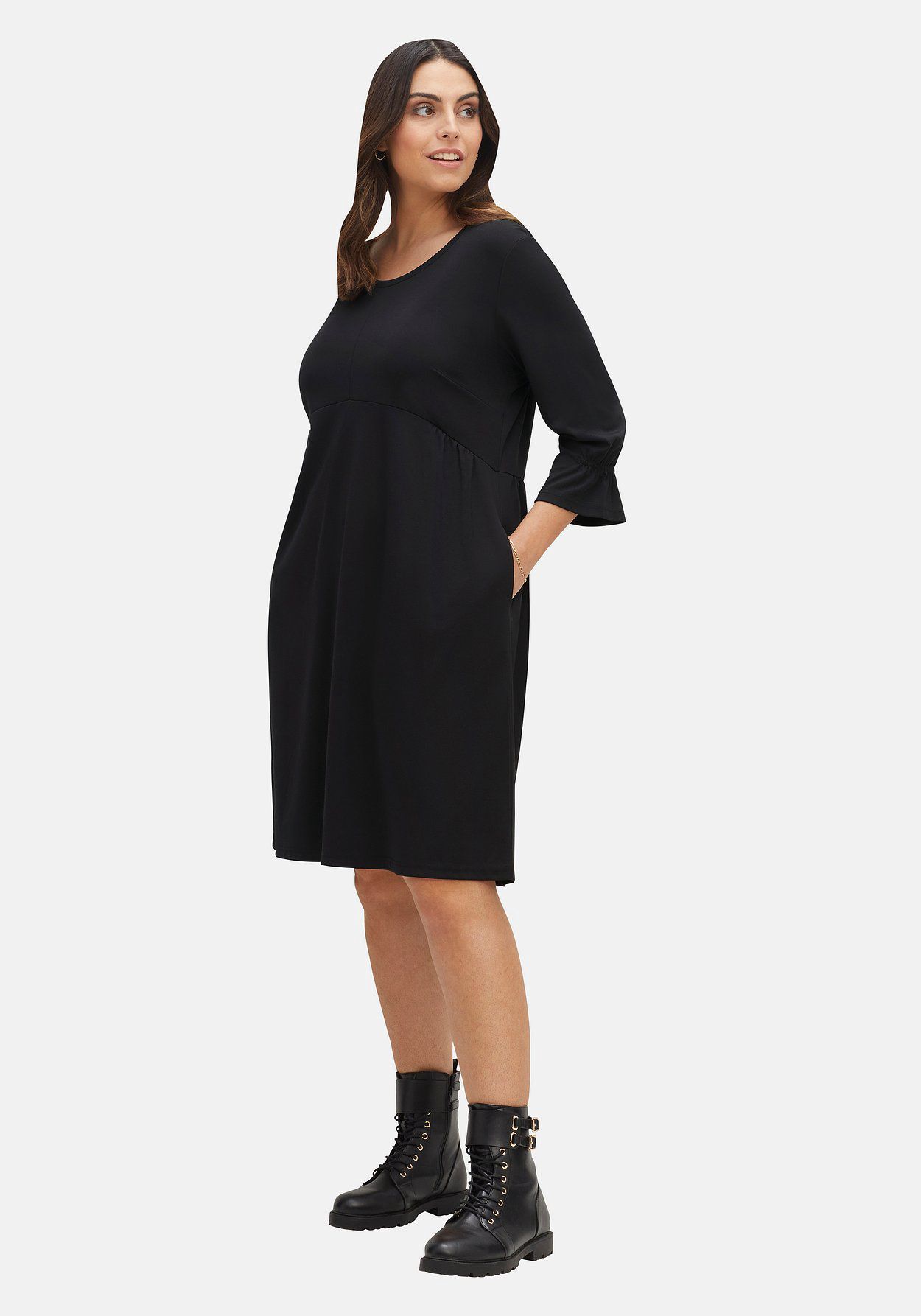 sheego Shirtkleid mit gerafften 3/4-Ärmeln Verkauf