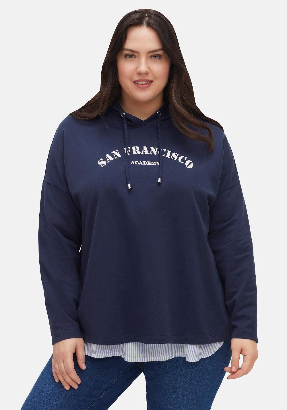sheego Kapuzensweatshirt mit Frontdruck in A-Linie im Angebot