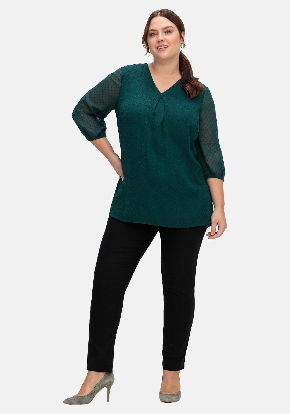 sheego Tunika mit Chiffon-Ärmeln und eingewebtem Muster Rabatt