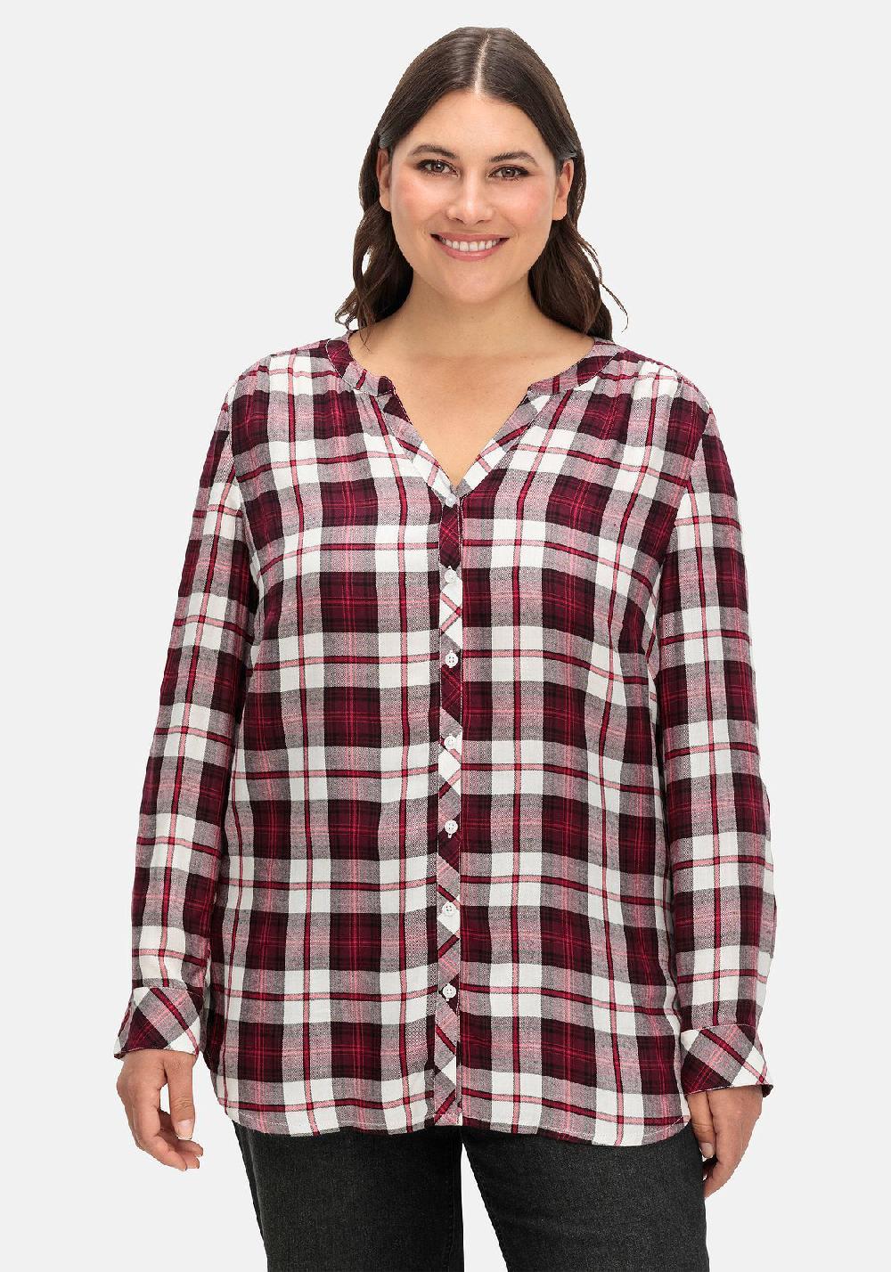 sheego Karierte Bluse mit Rundhalsausschnitt Flash Sale