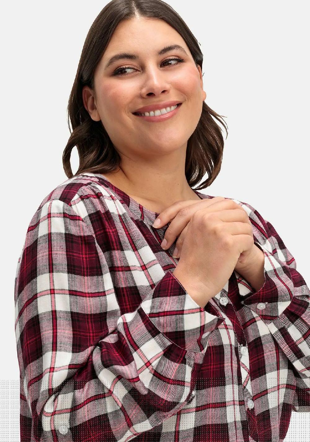 sheego Karierte Bluse mit Rundhalsausschnitt Flash Sale